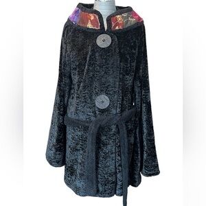 Ann Ren NY Art to Wear Black Crushed Velvet Jacket Satin Lined One Size